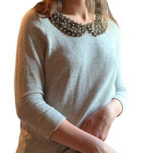 Anthropologie Postmark Heathered Grey Embellished Collar Top Women's Size Small